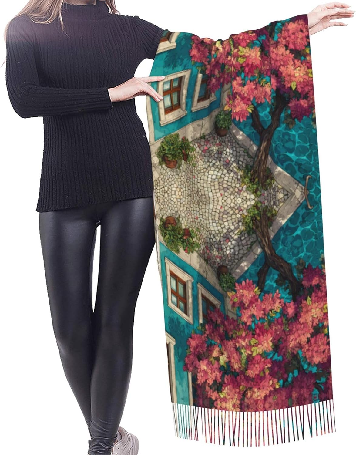 Versatile Scarf Fashionable Roadside Trees Printed Shawl Suitable for Men and Women for Daily Casual Wear