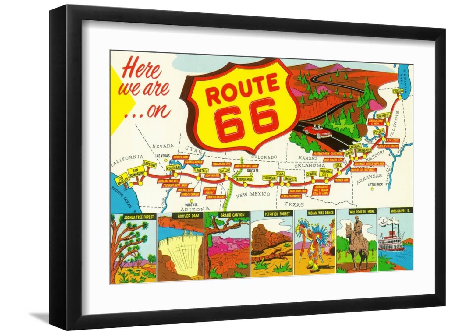 Amazon.com: ART.COM Wall Art Print Map of Route 66 from Los