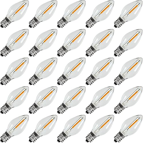 KGC Paquete de 25 bombillas LED de base E12 impermeables de 2200 K de color blanco cálido para luces de Navidad, luces nocturnas de plástico