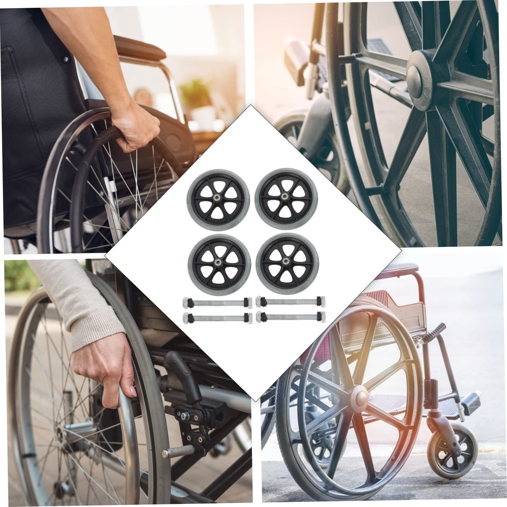 Ruedas de Repuesto para Silla de Ruedas Delanteras 4 Piezas | Abs Pvc Acero, Rodaje Silencioso y Resistente al Desgaste, Uso Interior y Exterior