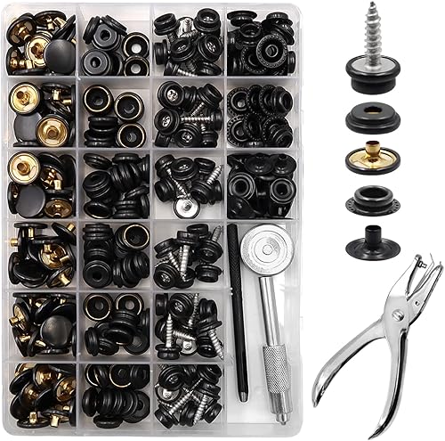 Kit de 274 piezas de tornillos de metal a presión de acero inoxidable de grado marino, botones a presión con punzón de agujero y herramientas de