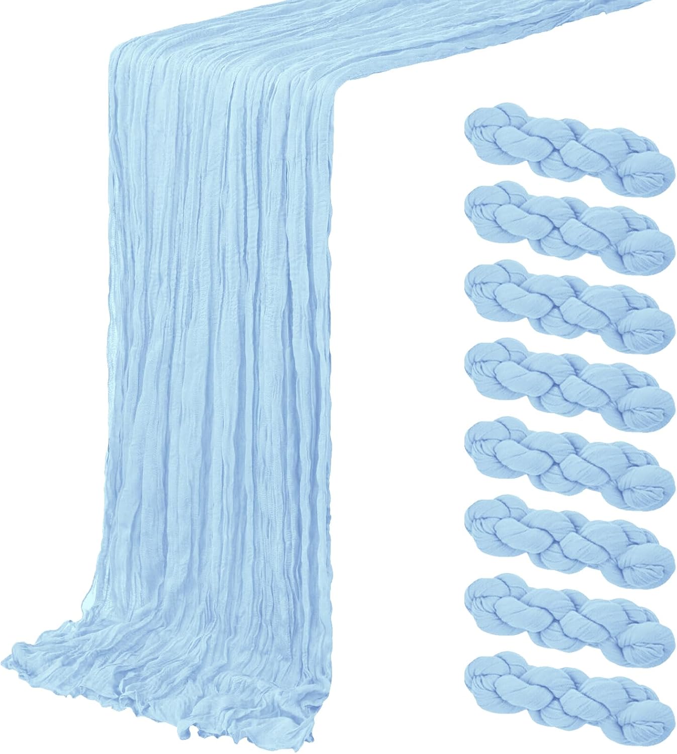 8 Pack Baby Blue Cheesecloth Table Runner 20 x 120 inch Gauze Table Runners 10 FT Long,Semi Sheer Cheese Cloth Fabric Table Runner Bulk for Wedding,Party,Baby Shower,Bridal Shower Decoration