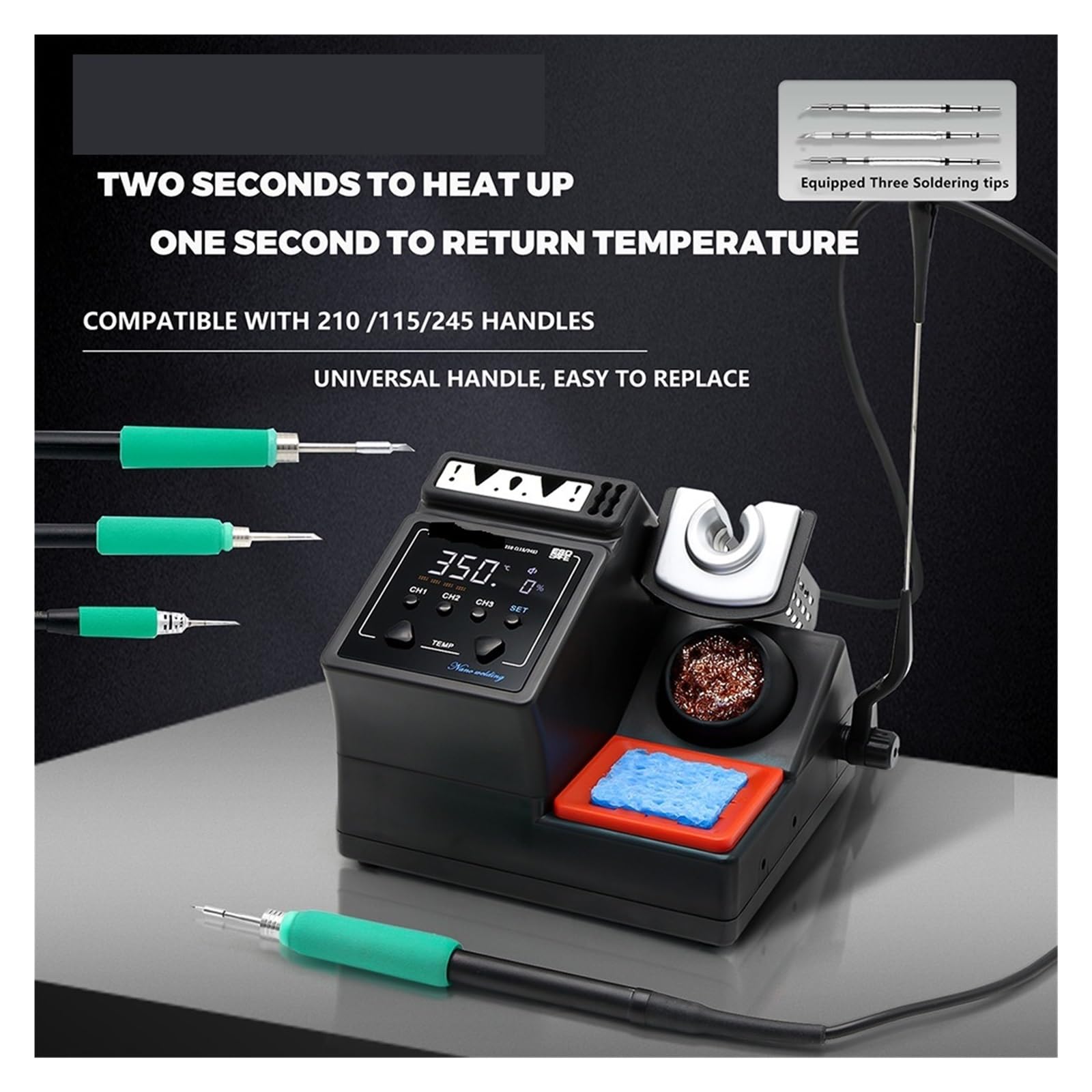 Estación De Soldadura Compatible Con Punta Soldador 210/245/115, Mango Control Temperatura, Retrabajo Soldador Eficiente(3handle-9tips)