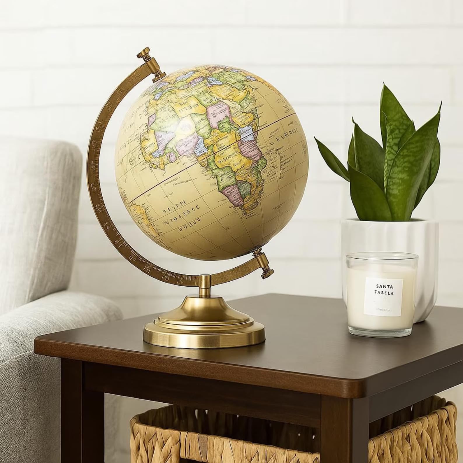 HandMark Vintage Desktop Globe with Metal Stand, Antique Brass Polished Decorative Globe for Home Office Desk Decor, Study Room & Gift Item, 11 Inch Height