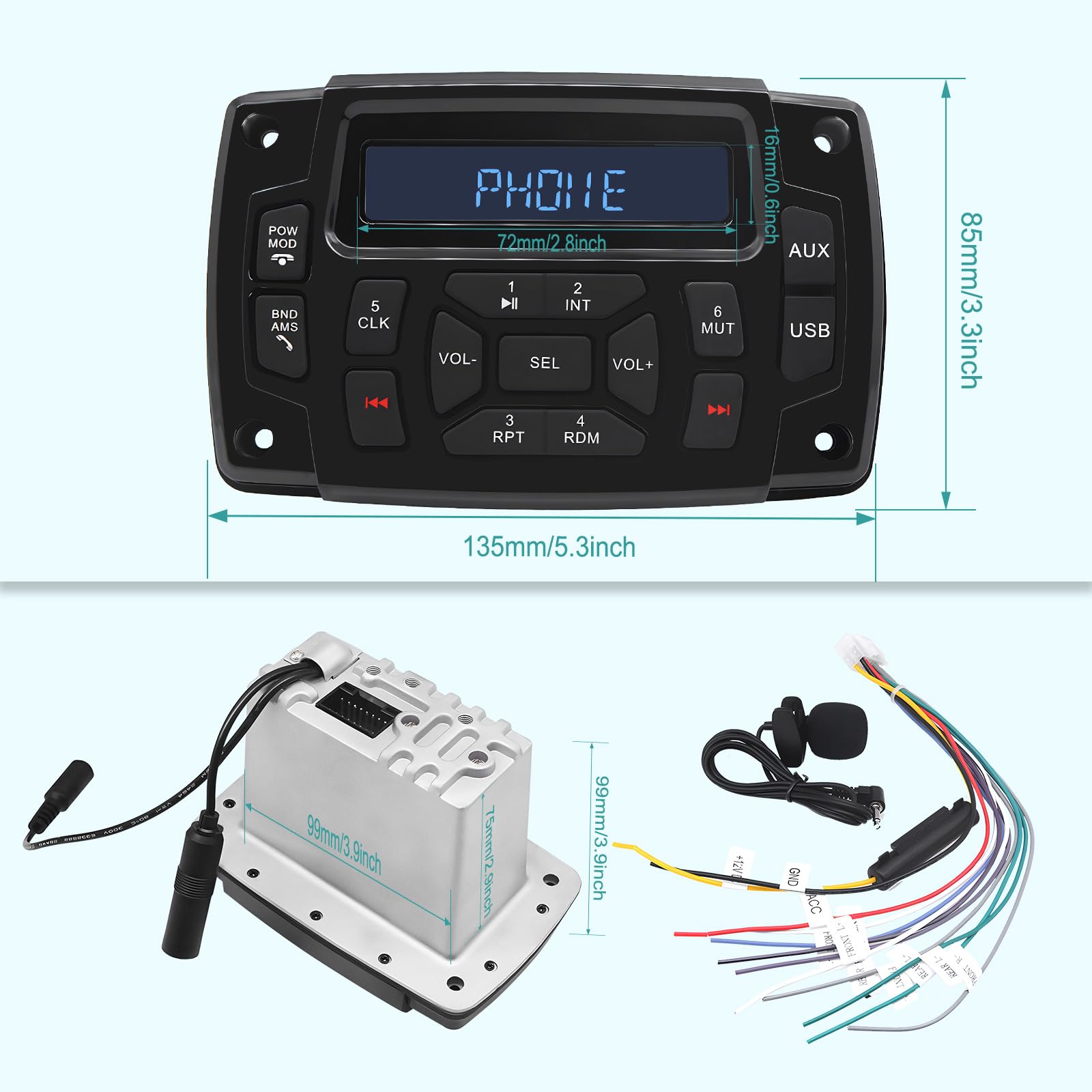 Receptor estéreo marino con radio digital para barcos, pantalla LCD HD, radio AM/FM, reproductor de MP3 para barcos, ATV, UTV