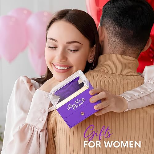 Miniatura 4 de Collar de rosa real preservada con texto en inglés "I Love You", 100 idiomas, regalo de rosa encantada para mamá, esposa, novia, ella, en Navidad,