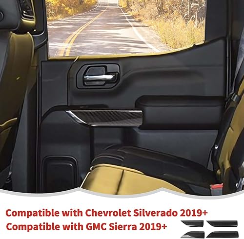 Miniatura 4 de RT-TCZ Cubierta de panel de manija interior de fibra de carbono, accesorios interiores para Chevrolet Silverado 2019-2022, para GMC Sierra 2019-2022