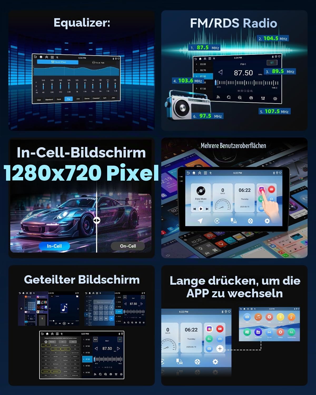 SIXWIN 4+128G Android 15 Autoradio für Mercedes Benz Smart Fortwo 2005-2010 mit CarPlay/Android Auto/Mirror Link,9 Zoll HD Touchscreen Unterstützt WiFi GPS Bluetooth FM/RDS USB EQ+Rückfahrkamera