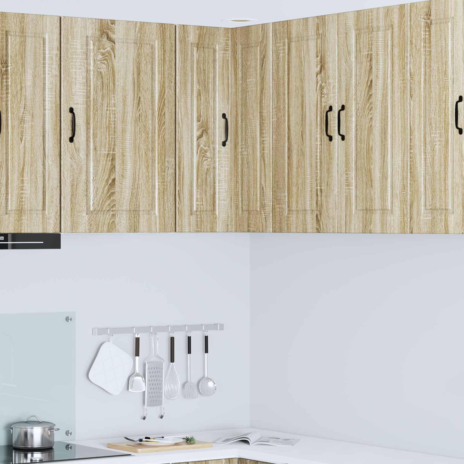 Armario esquinero Porto Sonoma de roble de madera, 57 x 57 x 80 cm, 3 estantes, 2 puertas, armario colgante para cocina, espacio de almacenamiento, almacenamiento para interiores modernos