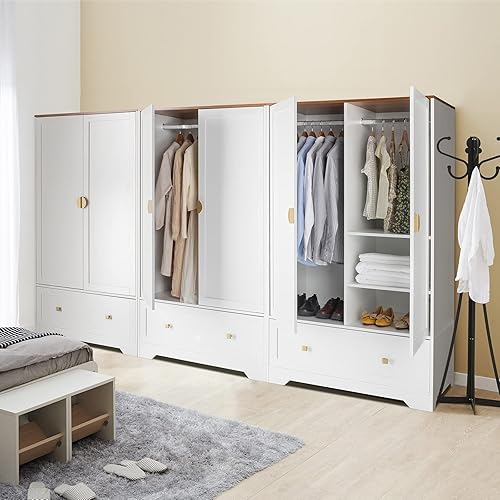 Miniatura 16 de VINGLI Armario Armario con puertas y cajones, Armario para armarios de dormitorio, Armario blanco con cajones, 33.8 pulgadas de ancho x 19.6