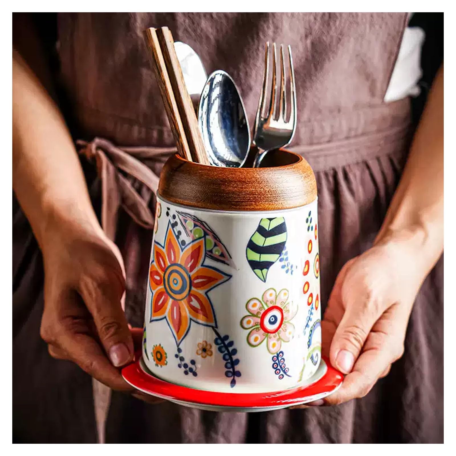 Porte-ustensiles en céramique pour comptoir, organisateur de rangement de cuisine, support de baguettes, récipient de vaisselle de ferme pour salle à manger à la maison