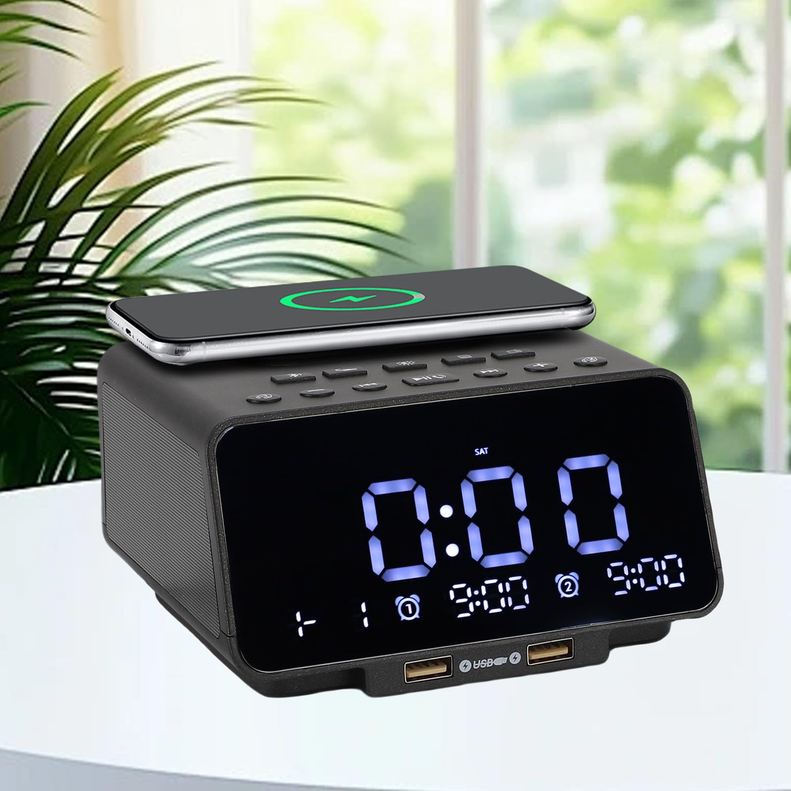 Annadue Radio Bluetooth Despertador Altavoz con Doble Carga USB Base de Carga Inalámbrica Radio FM CD Calidad de Sonido Bajos Estéreo para Oficina en Casa (Enchufe de la UE)