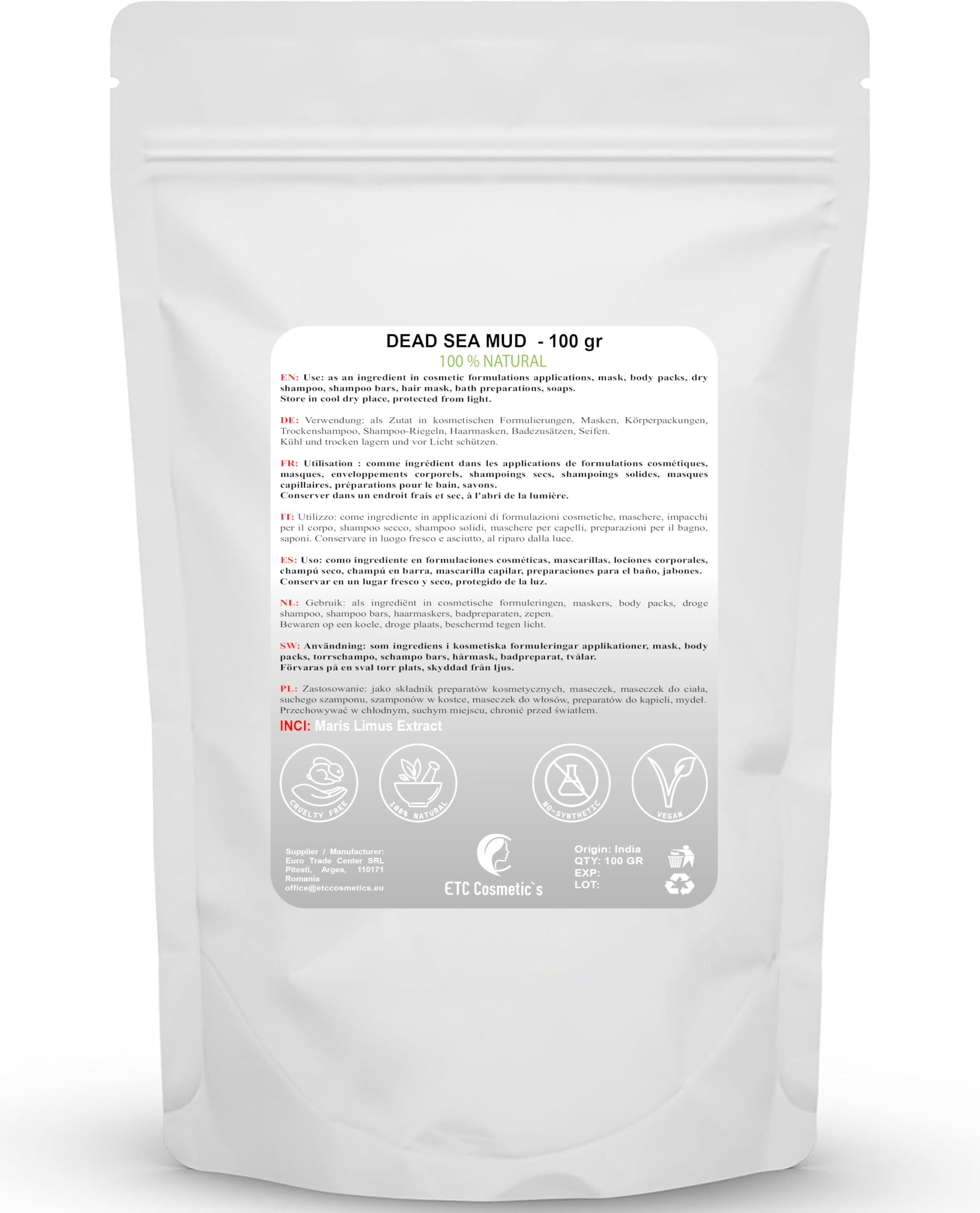Dead Sea Mud, 100 gr, DIY Face Masks, Body Mask, Hair Mask, Soft Peels and Scrubs, Soap Making, Anti-Ageing & Skin firming - Image 2