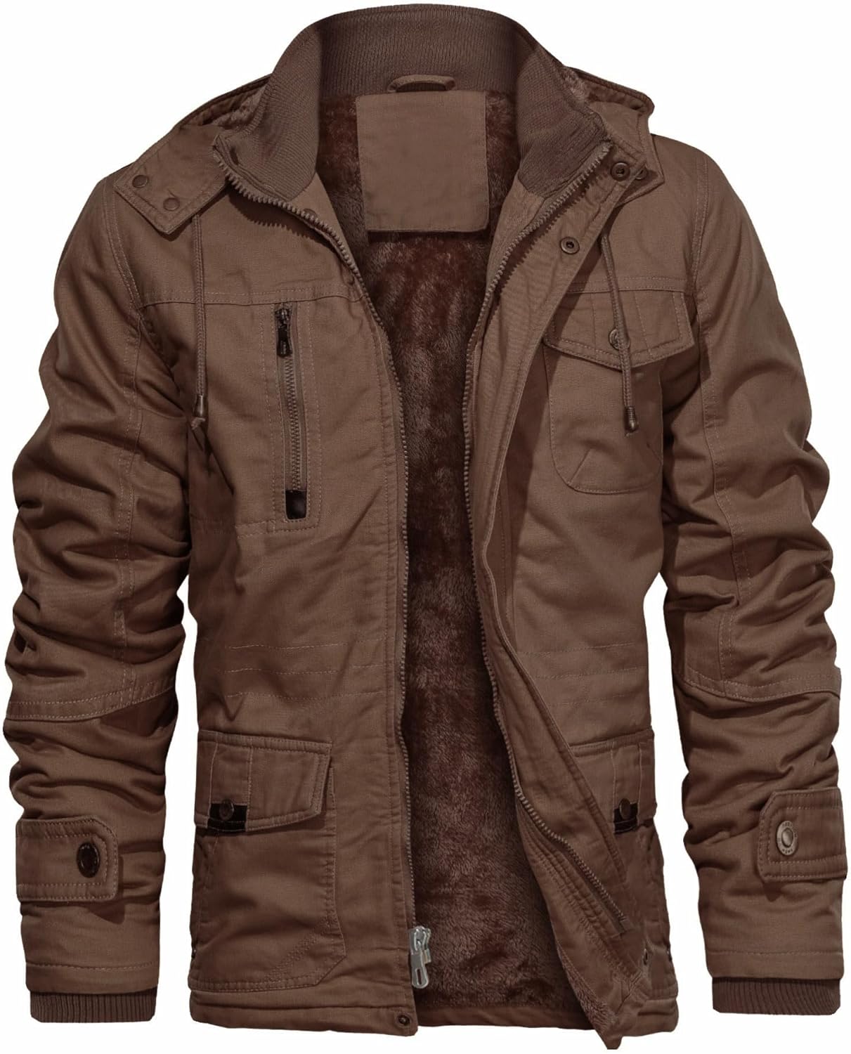 CHEXPEL Men's Thick Winter Jackets with Hood Fleece Lining Cotton Military Jackets Work Coats with Cargo Pockets Outwear