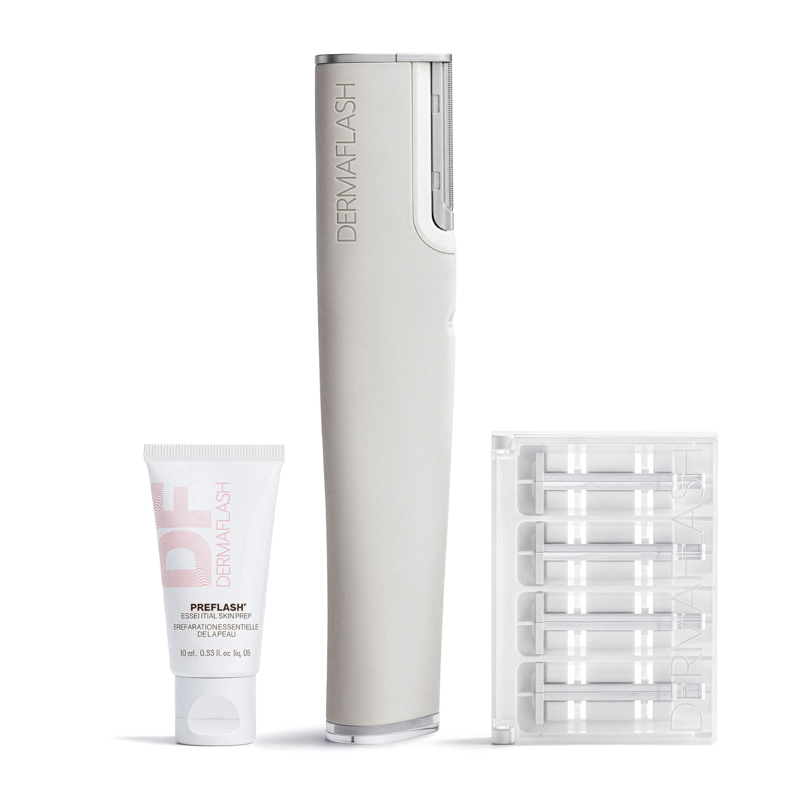 DERMAFLASH Urządzenie LUXE plus, narzędzie przeciwstarzeniowe, złuszczające, usuwanie włosów i dermaplaning z technologią Sonic Edge i 4 tygodnie leczenia, kamień