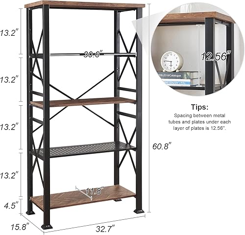 Miniatura 2 de HOMBAZAAR Estantería industrial de 4 niveles, estanterías y estanterías Etagere, organizador de almacenamiento alto, estantería independiente para