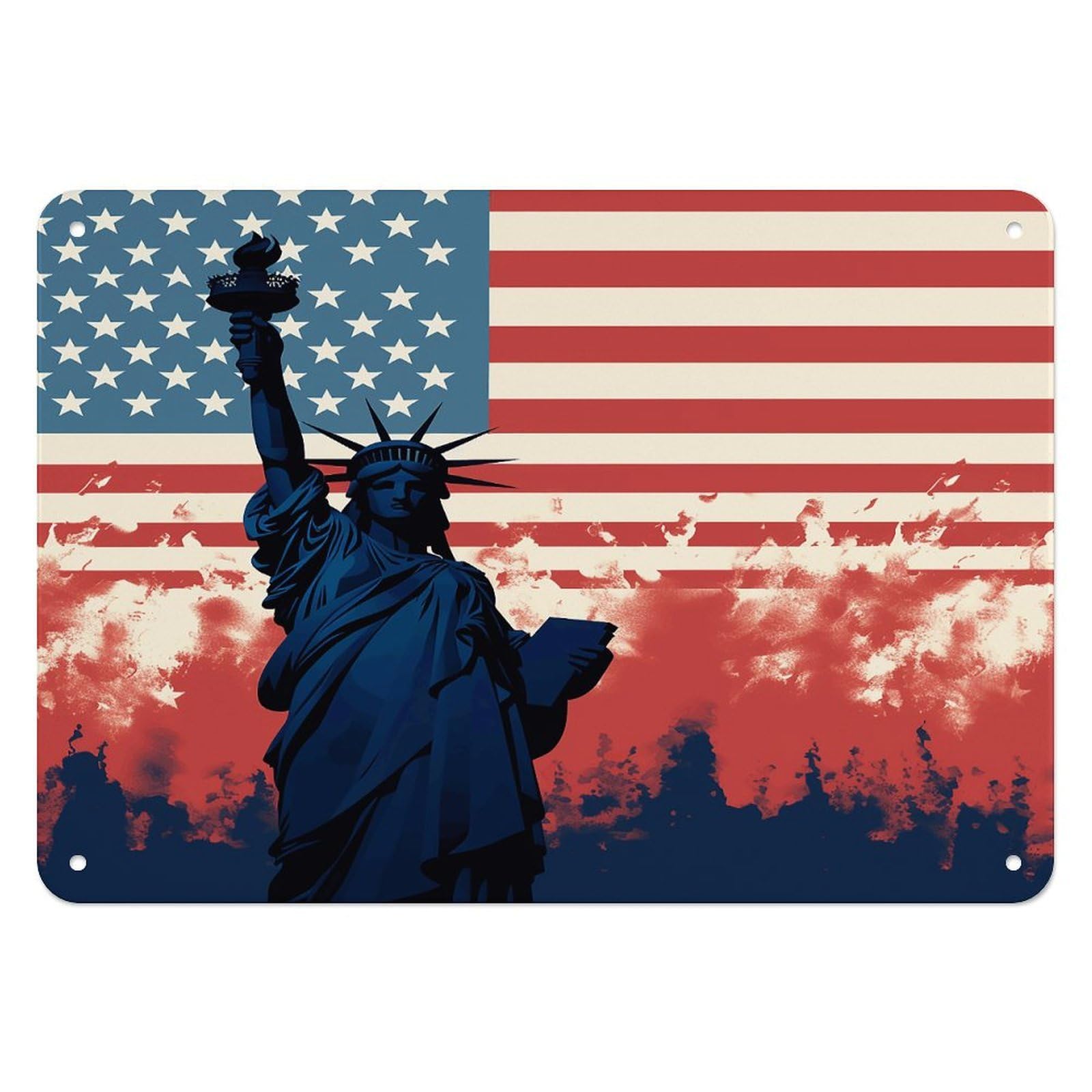 Fodpand Style Flag With Silhouette Of Lady Liberty Retro Vintage Metal Tin Sign,Wall Art Decor Garden Plaque Poster For Bedrooms Yard Bars Pubs Patios Porches 7.9X5.5 Inch