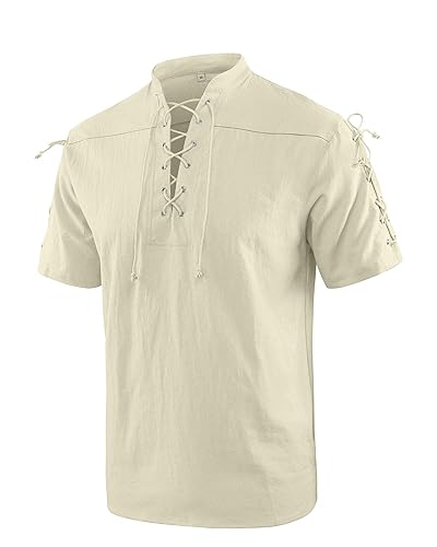 Camicia Medievale Uomo in Cotone Lino a Manica Corta –