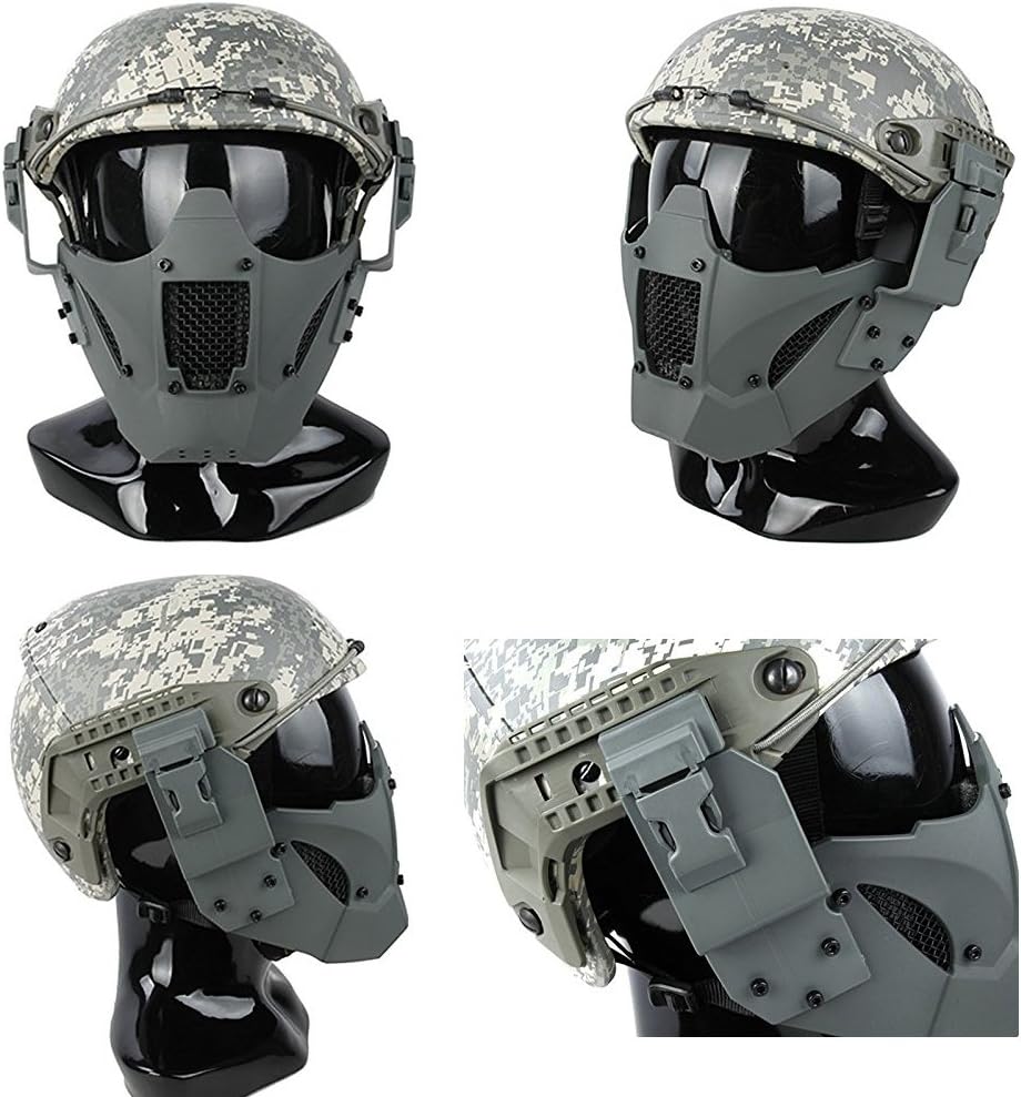 Tactical Airsoft Half Face Mask 2 in 1 Fit Fast Helmet Rail for Hunting Paintball Halloween Cosplay