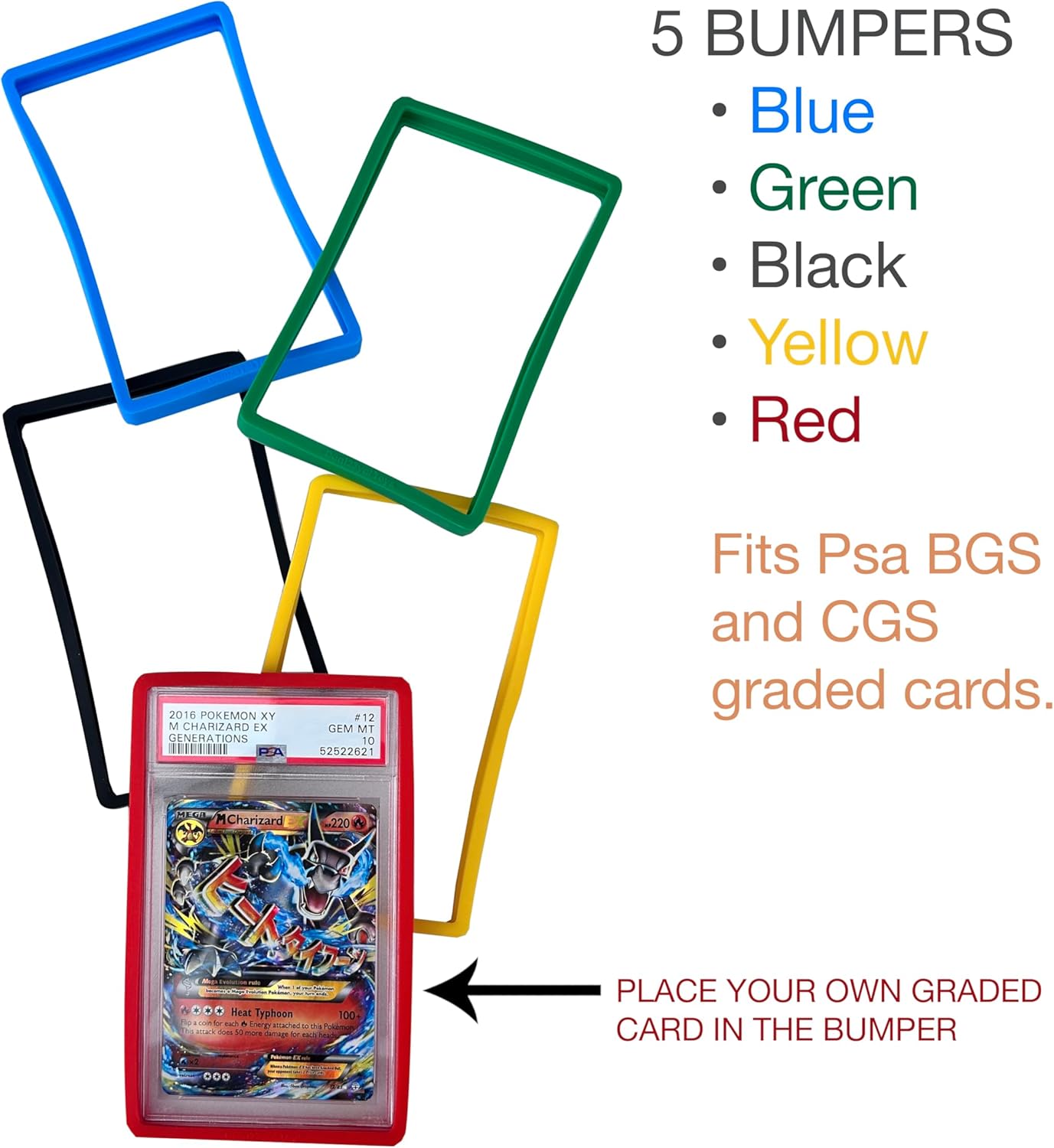 5X Dan123yal Toys Bumper Guard for PSA or Standard Graded Cards| Stacking Design | Corner and Edge Protector | [5 Pack Rainbow]
