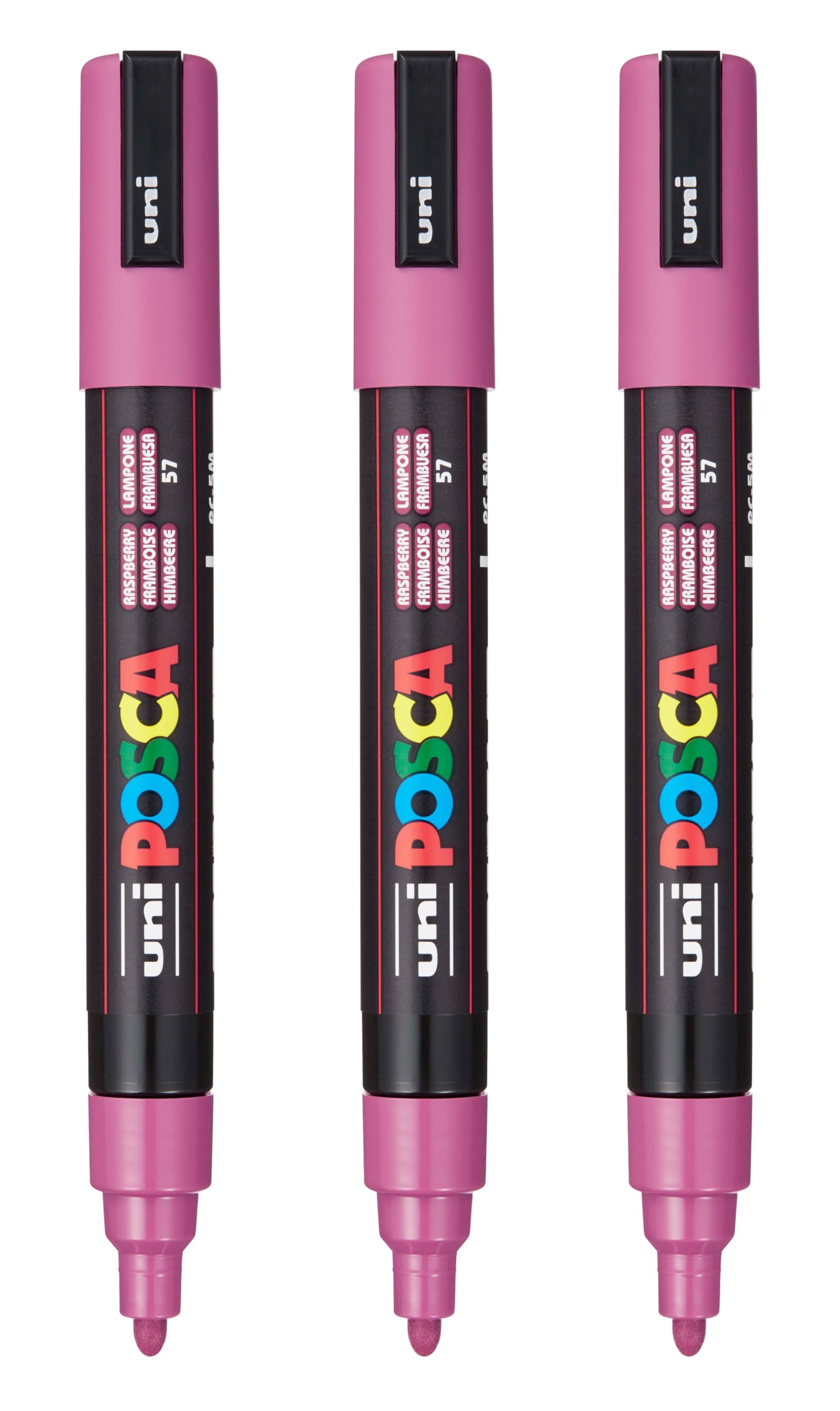 posca PC-5M Water-Based Paint Markers, Reversible Medium Tip (1.8-2.5mm), Raspberry, 3 Count