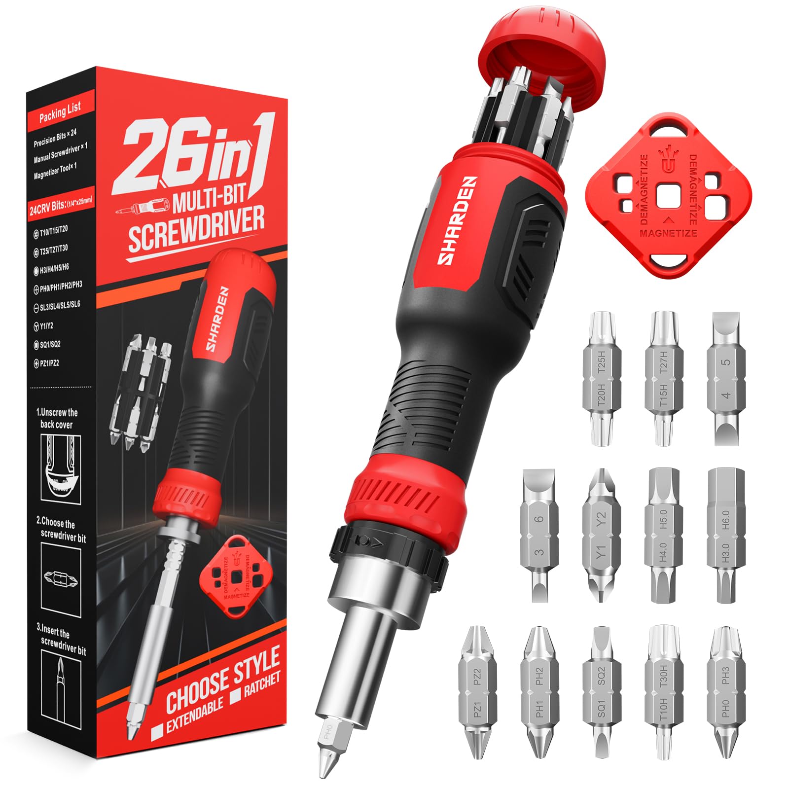 アリン DWEパート1 SHARDEN 26-in-1 Ratcheting Screwdriver Set Multi Ratchet