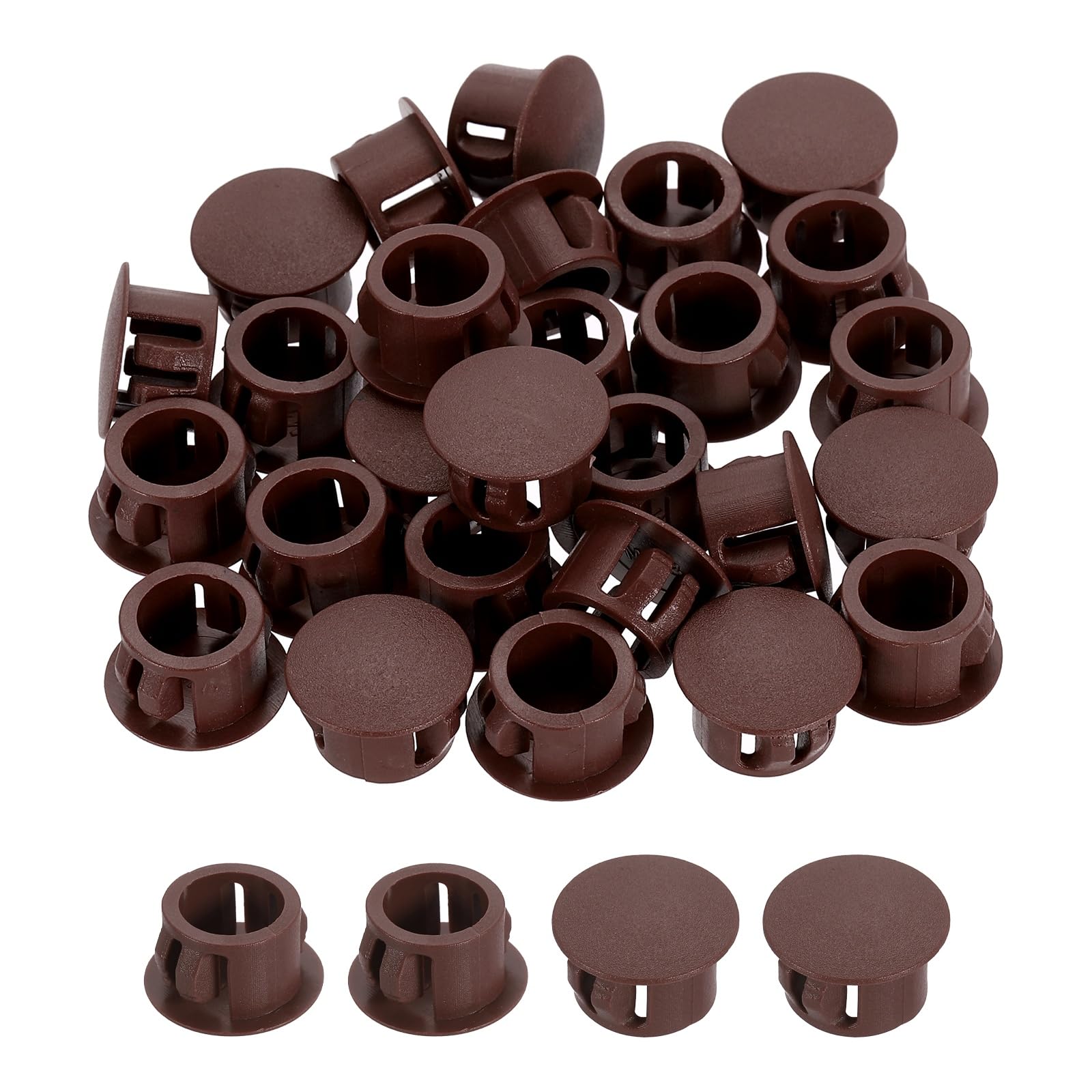 sourcing map Hole Plugs 100pcs 13mm(1/2-Inch) Plastic Plugs for Round Holes Flush Type for Furniture Cabinets Machines Hardware Fencing Post Pipe, Dark Brown