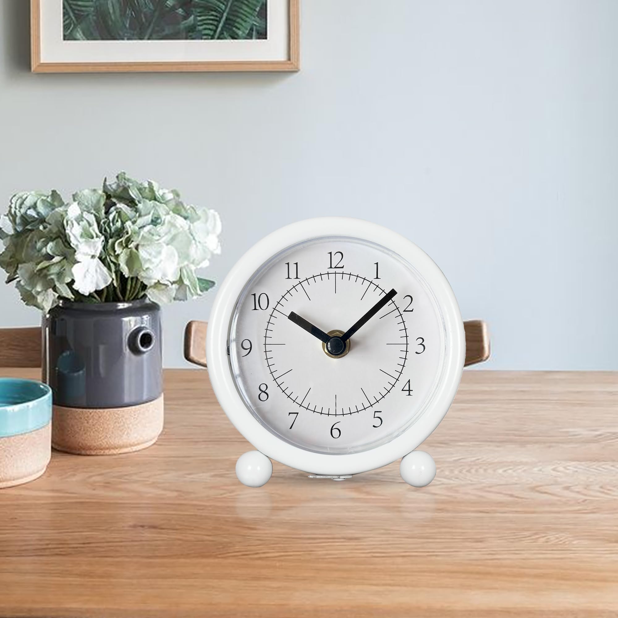 QIYAODECO Vintage Black Table Clock on Stand,Vintage Fashion,Battery Operated,Easy Set,Simple & Retro for Desk, Bedroom and Home Decoration(Creamy White)