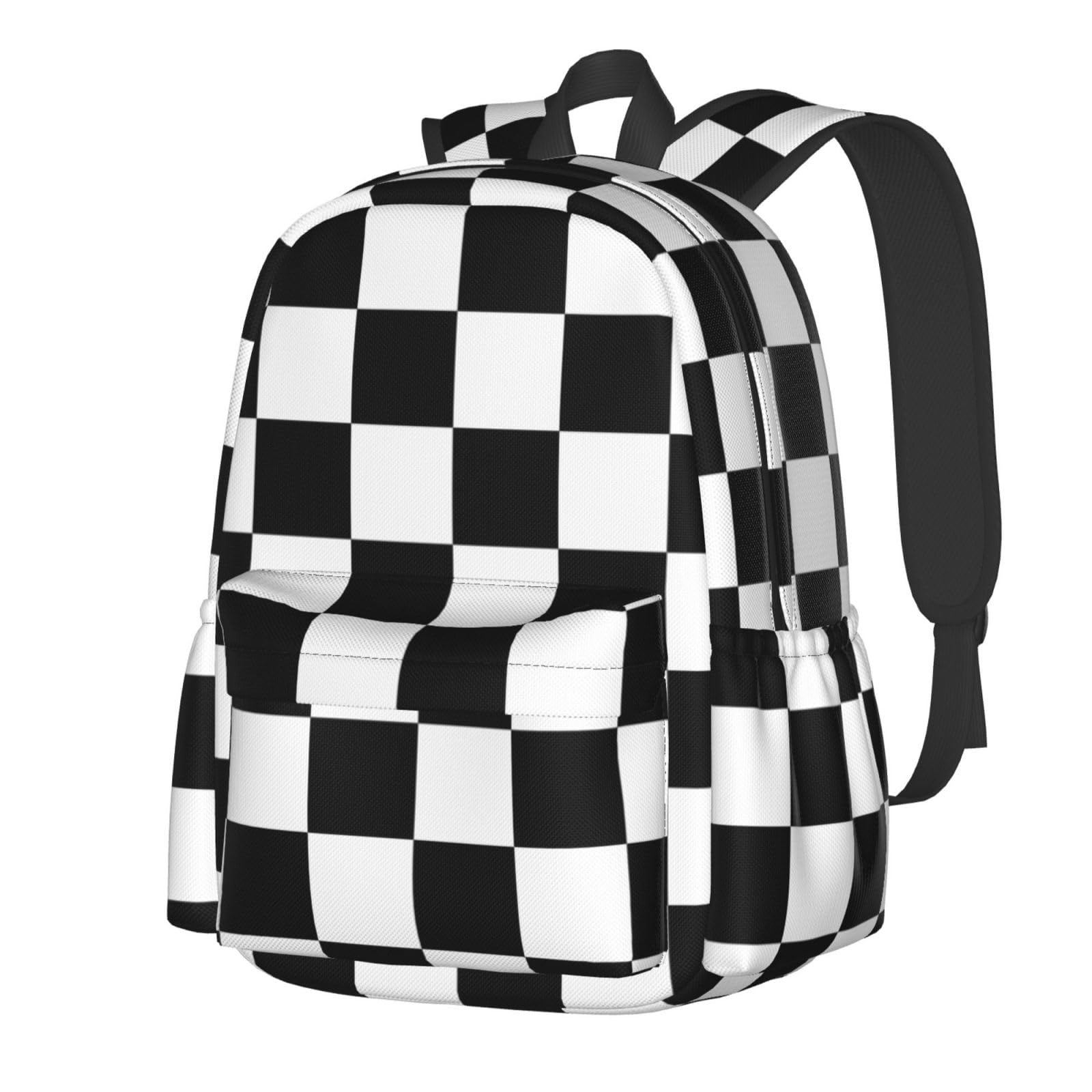 Jbofyee Black And White Checkered Laptop Backpack For Men Women, Lightweight Racing Daypack Bookbag For Daily Commutes Business Travel Hiking