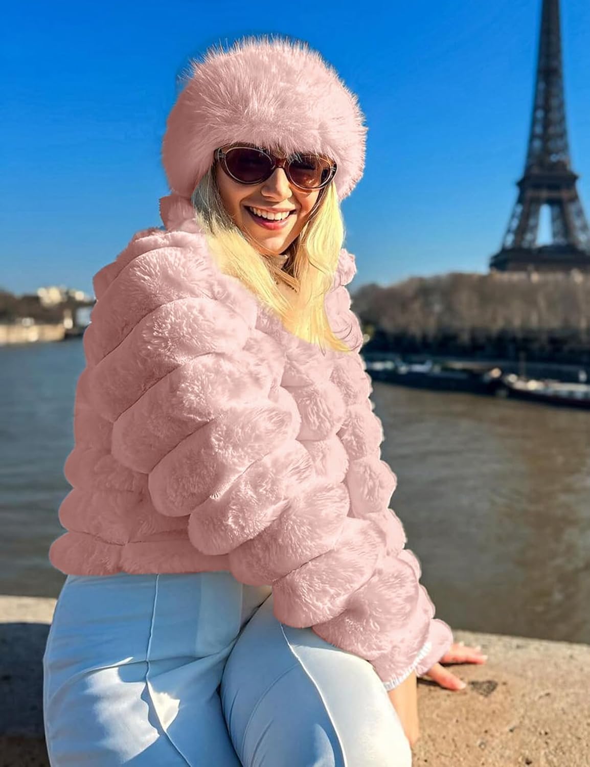 Arssm Womens Faux Fur Jacket Cropped Fluffy Long Sleeve Coat 2025 Winter Warm Shaggy Outwear - Image 3