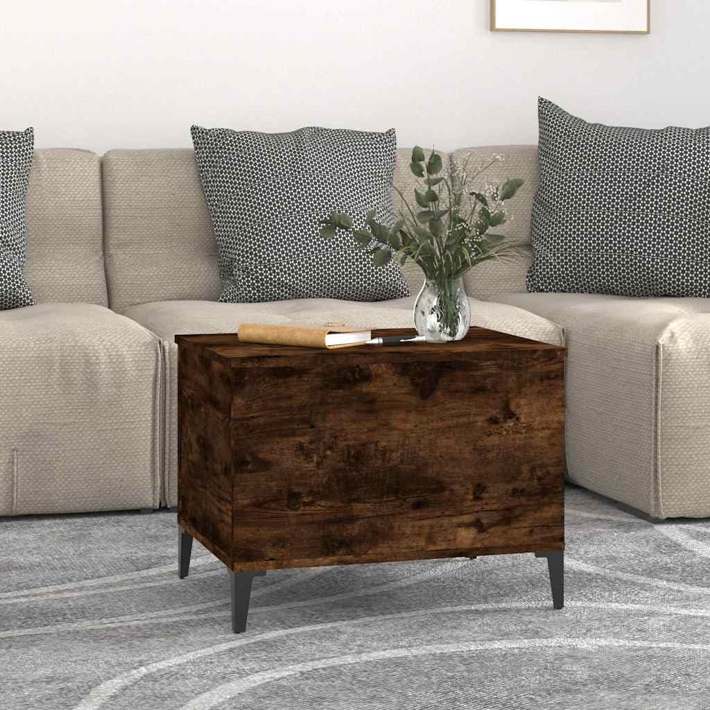 Stolik kawowy, dąb wędzony, 60 x 44,5 x 45 cm, materiał drewnopochodny z blatem o regulowanej wysokości, miejsce do przechowywania, trwały materiał, idealny do salonu, salonu, narożnika sofy