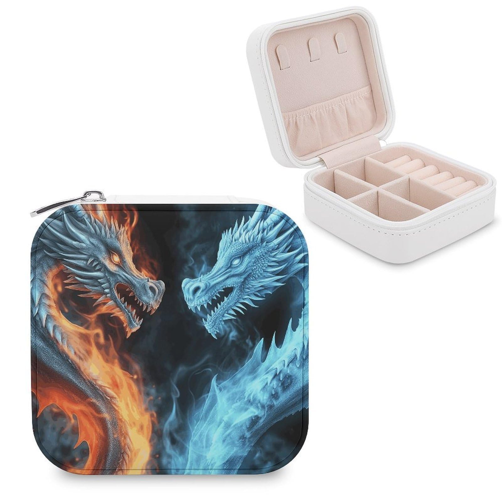 VstaDank Ice And Fire Dragons Jewelry Box Exquisite Leather Jewelry Organizer Portable Trinket Organizer Fashion Travel Jewelry Case for Rings Earrings Necklaces Unique Gifts for Women