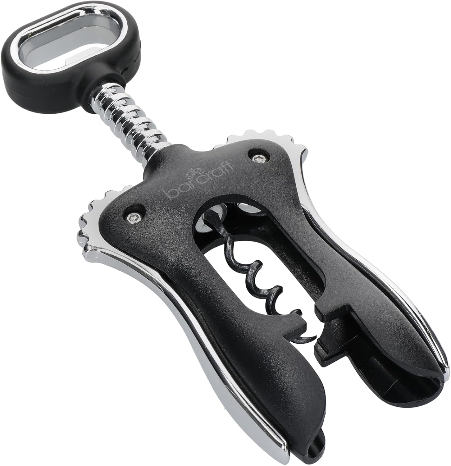 BarCraft Double Handled Winged Corkscrew, Black, Carded, Silver