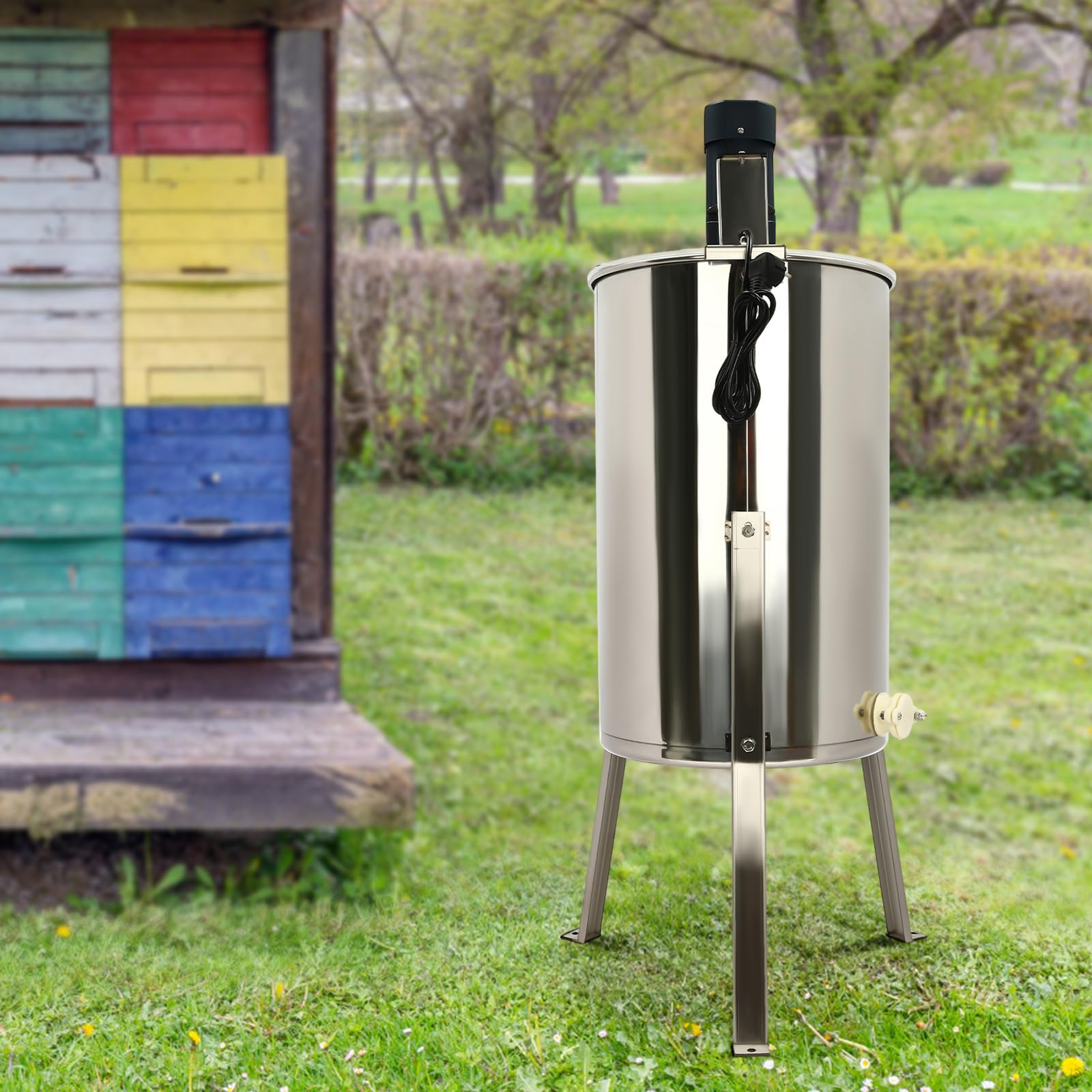 Elektrische Honigschleuder 4-Rahmen 140W 220V – Edelstahl Mit Acryldeckel, 0-270 U/min, Honigauslauf – Für Imker