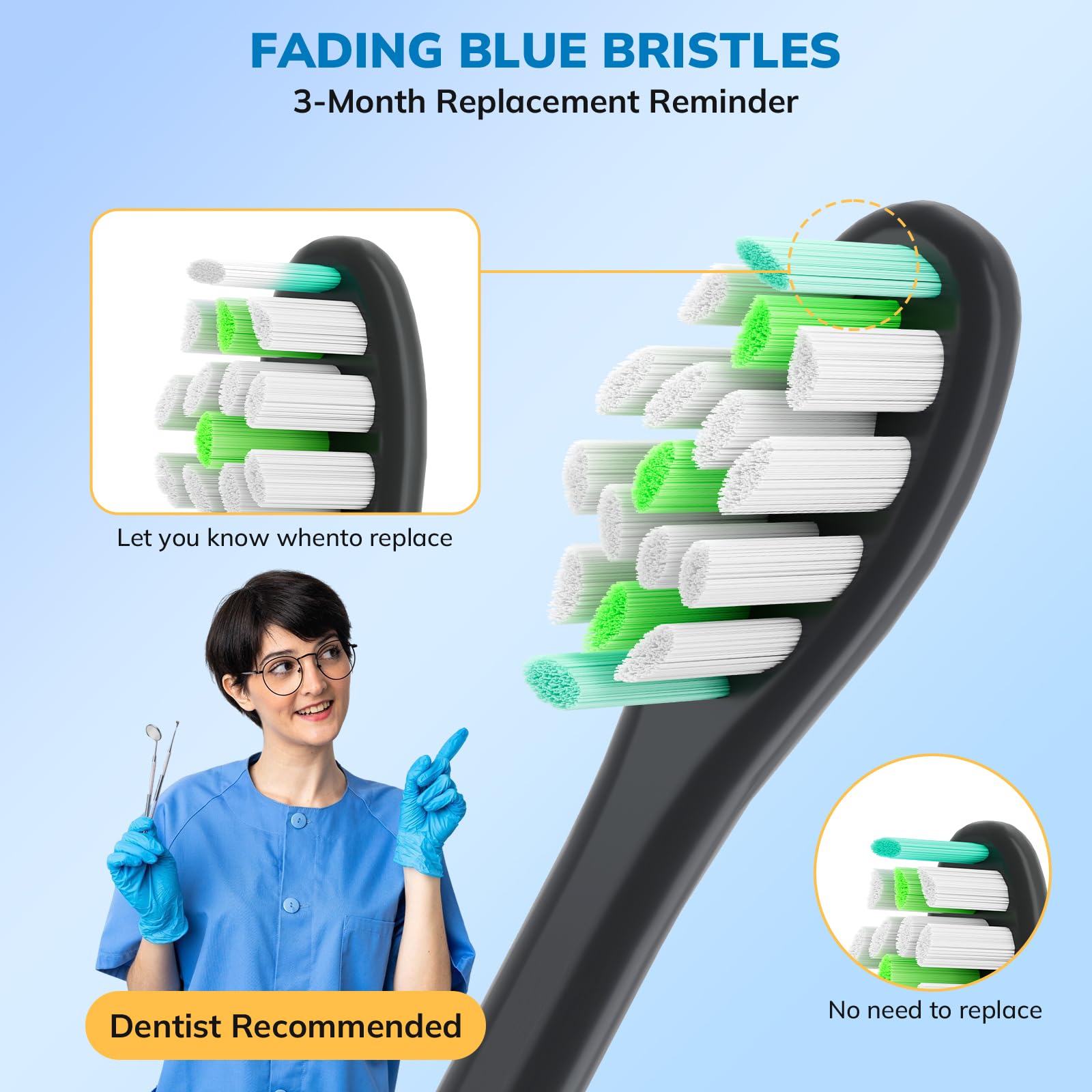 Testine di ricambio per spazzolino Philips Sonicare, con setole morbide e delicate, compatibili con la maggior parte degli spazzolini elettrici Sonicare Click-On (bianco e nero)