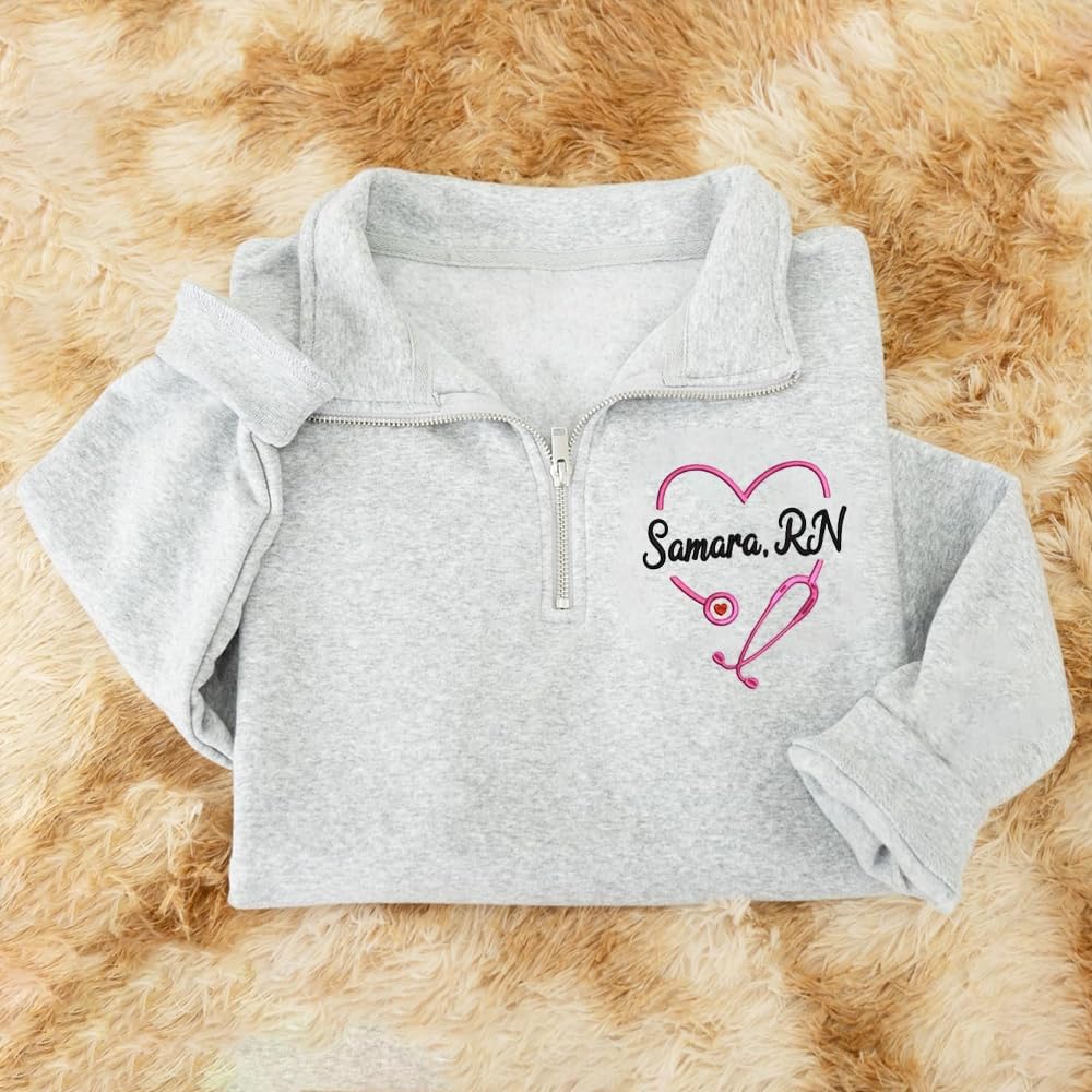 IZI POD Embroidered Nurse Sweatshirt, Embroidered for Nurse Zip Sweatshirt, Gift for Women, RN LPN APRN CNA, Nursing Student - Image 3