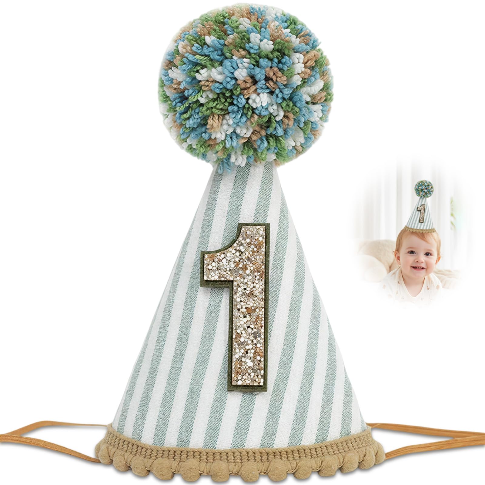 LUMIREX 1st Birthday Hat, Birthday Party Decorations, Soft Satin Headband with Elastic Cord, Adjustable Baby Party Hats for 1 Year Old Kids
