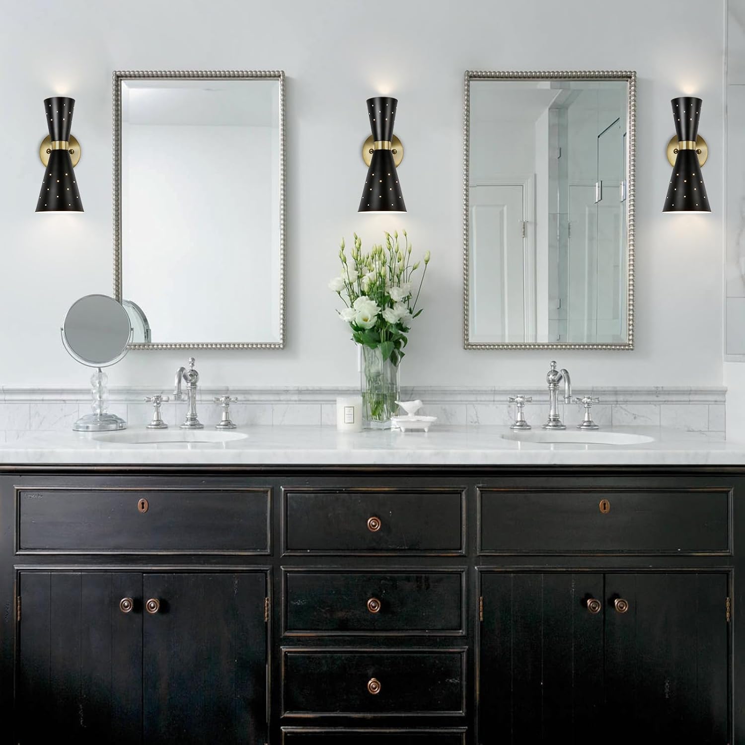 Black Wall Sconce Mid Century Modern Sconce Wall Lamps for Bedroom Industrial Metal Bathroom Vanity Light Bedside Sconce Light E12 Base Hallway Wall Light Fixtures for Living Room Mirror Cabinet