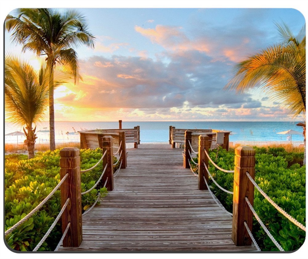 Boolavard Mouse Pad Track Palm Trees Beach Sea Ocean 98911 Customized Rectangle Mousepad, Gaming Mouse Pad Mouse Mat