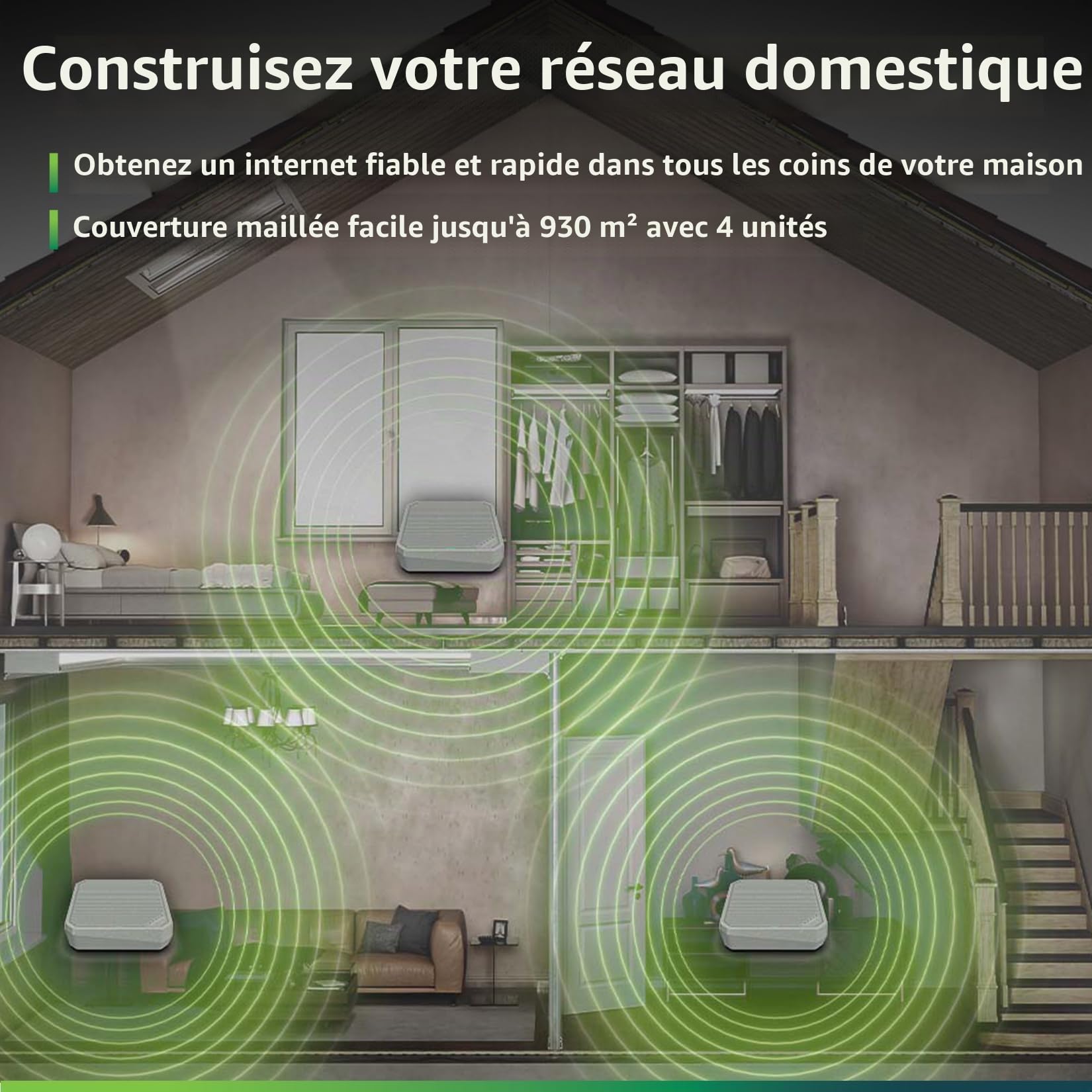 Routeur WiFi Acer Connect Vero W6m, WiFi 6E Jusqu'à 7.8 Gbps, Fabrication en Plastique recyclé PCR, Système Mesh