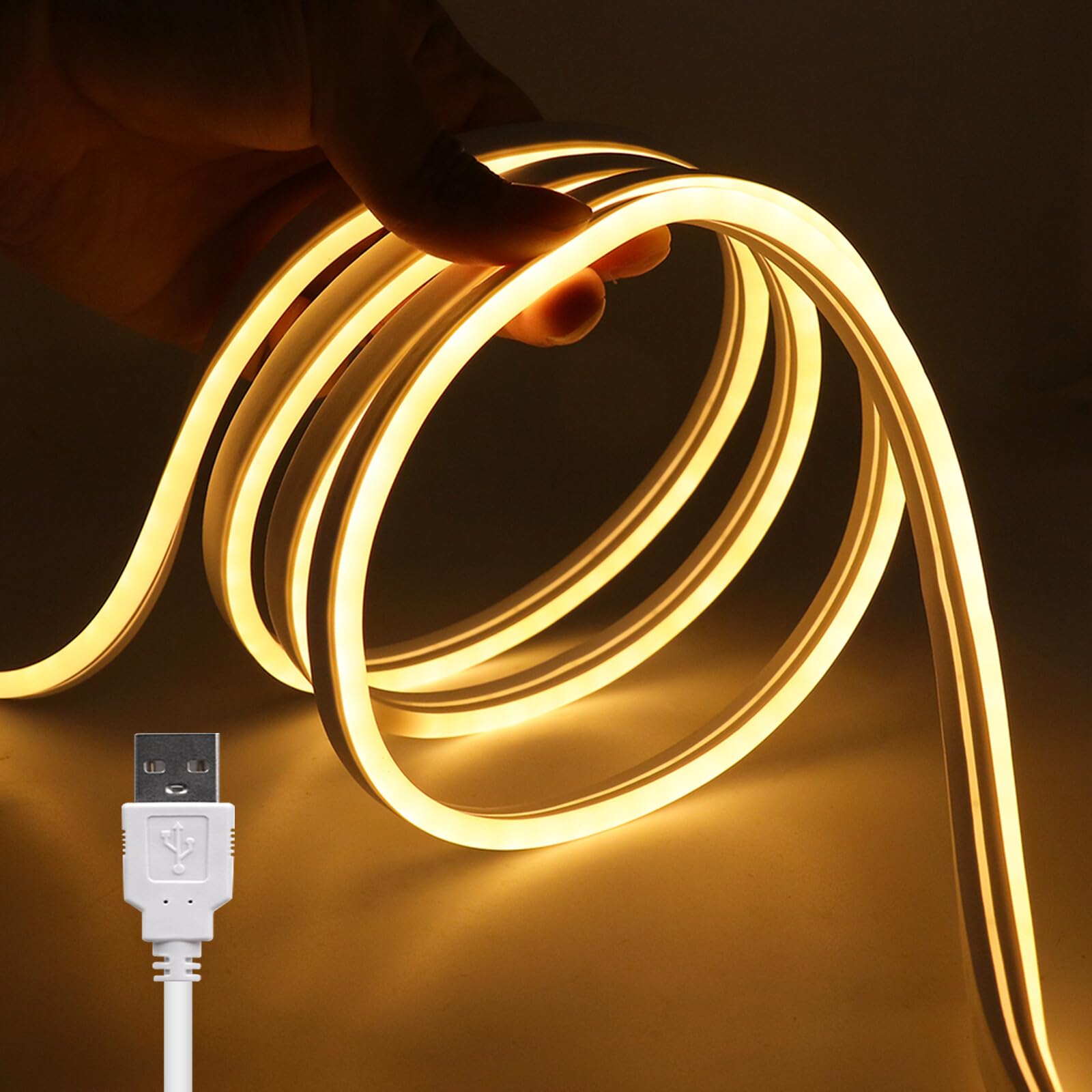 KAFULA 5V LED neon Light with Button on/Off, USB Powered, SMD 2835 LED Strip CRI85+, Suitable for Bedroom, Kitchen, Garden and Living Room Decoration [0.5m, Warm White 3000-3500K]