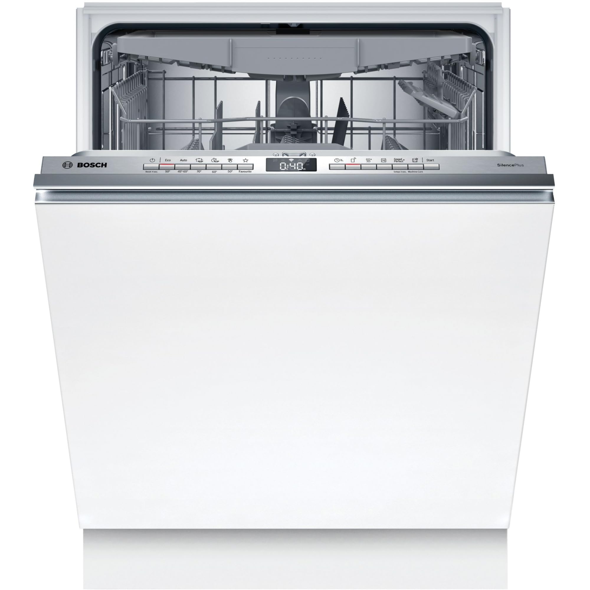 Bosch SMH4ECX28E, serie 4, lavastoviglie intelligente completamente integrata 60 cm, cassetto portaposate, lavastoviglie Made in Germany, cerniera Vario, particolarmente silenziosa, SpeedPerfect+,
