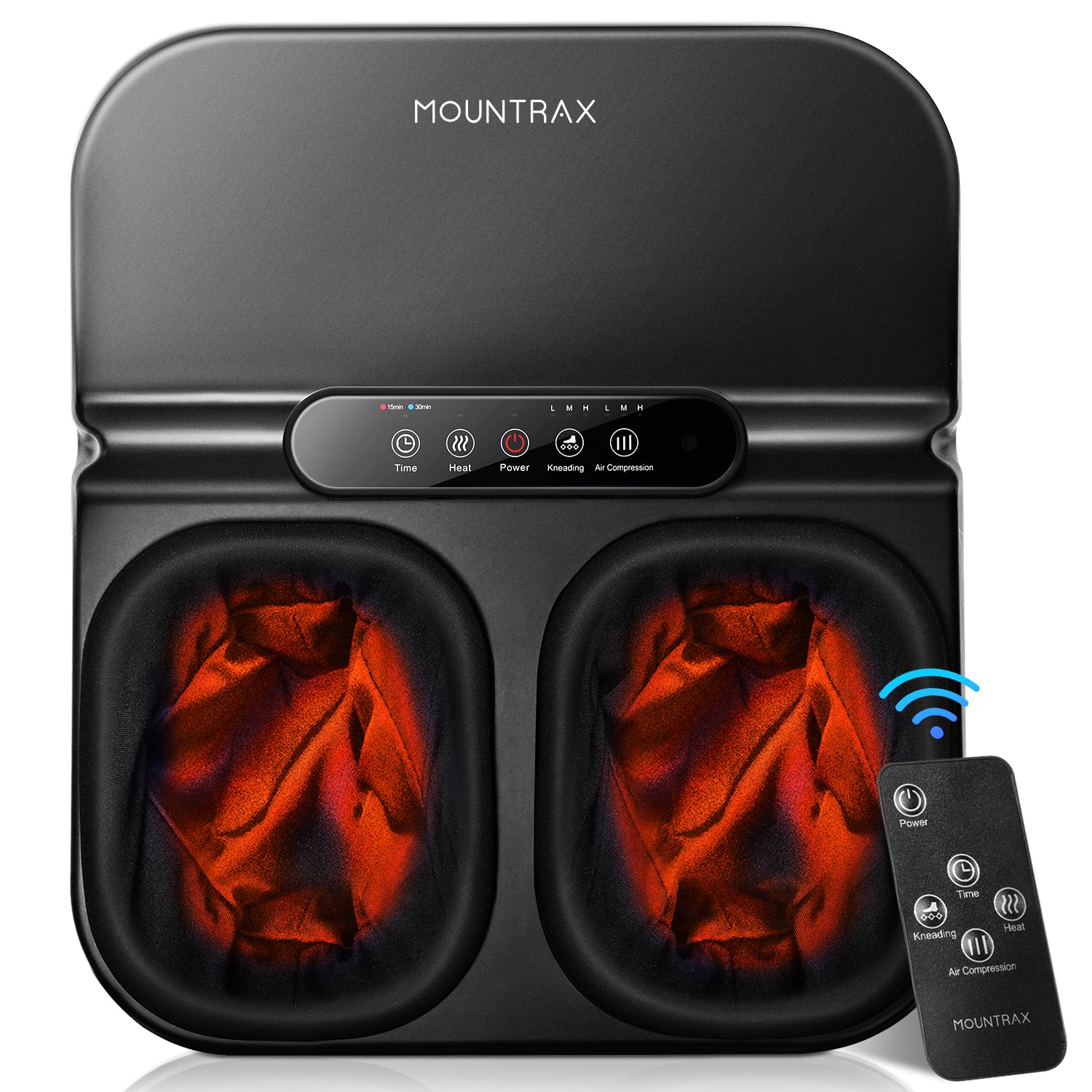 Photo 1 of MOUNTRAX Foot Massager Machine with Heat, Foot Massager for Plantar Fasciitis, Neuropathy Pain, Shiatsu Foot Massager with Remote, Fits Feet Up to Men Size 12 (Black)