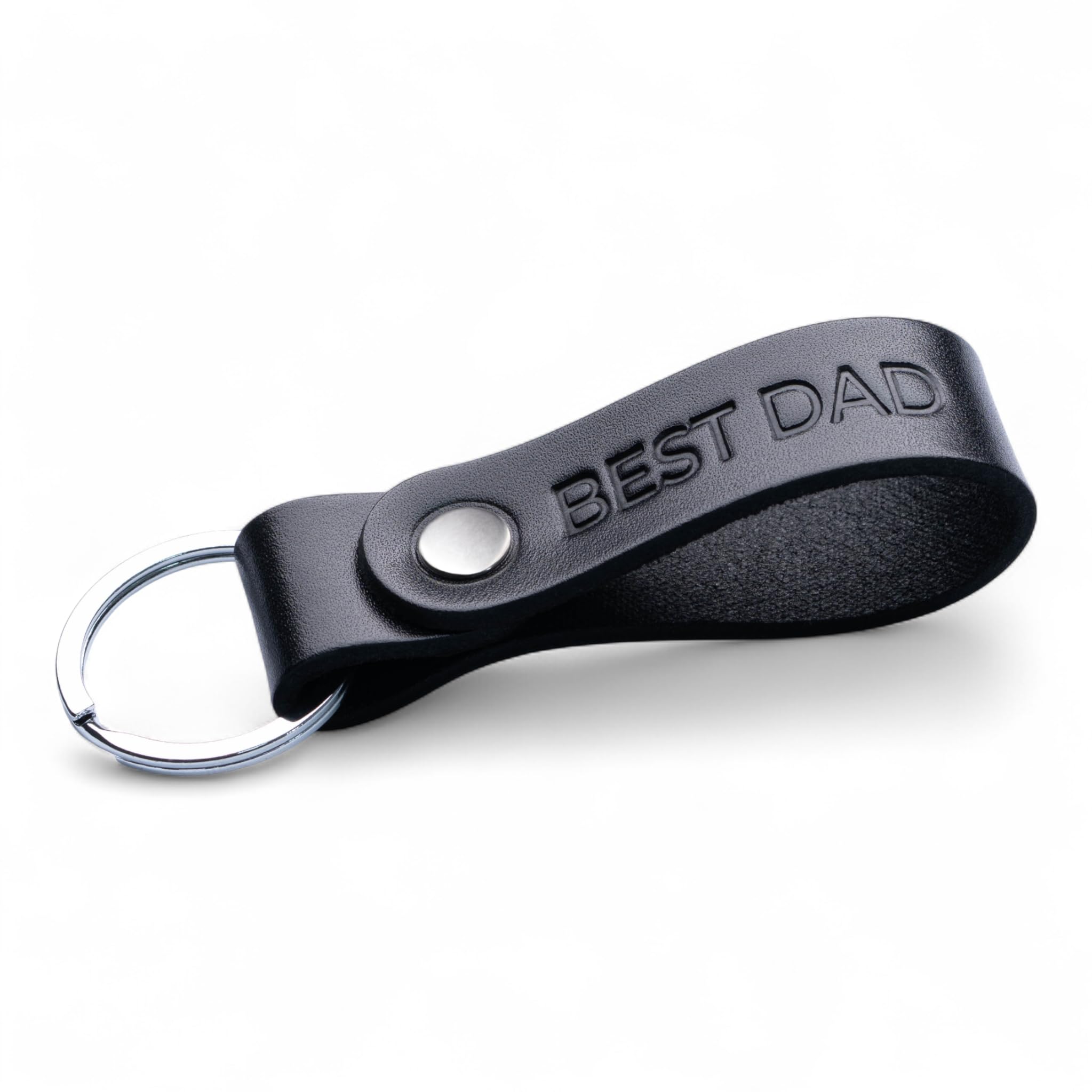 MAGOR Leather Full Grain Keyring for Men and Women, Personalised Keychain for Car or Home Keys, Elegant Black Key Ring with Hot Embossed Design, Premium Gift for Him Her Dad Husband (BEST DAD)