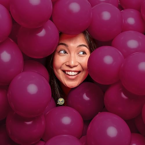 AFTERLOON Globos biodegradables magenta de 5 pulgadas, paquete de 144 mini 144 unidades, de látex grueso de color mate, flotador de helio de látex,