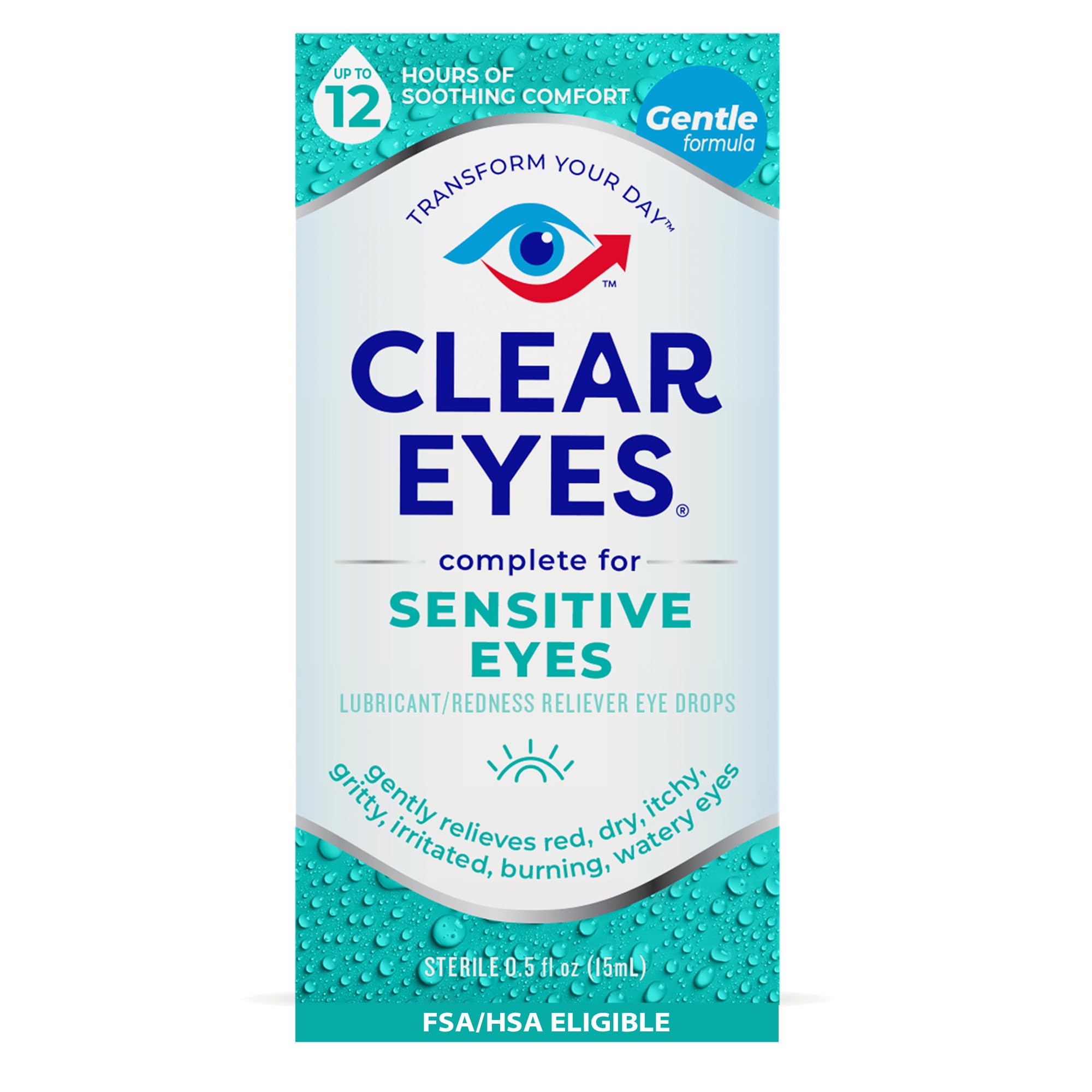Clear Eyes Sensitive Eyes Eye Drops – Gentle Relief for Red, Itchy, Dry Eyes, 12 Hours of Soothing Comfort, 0.5 Fl Oz