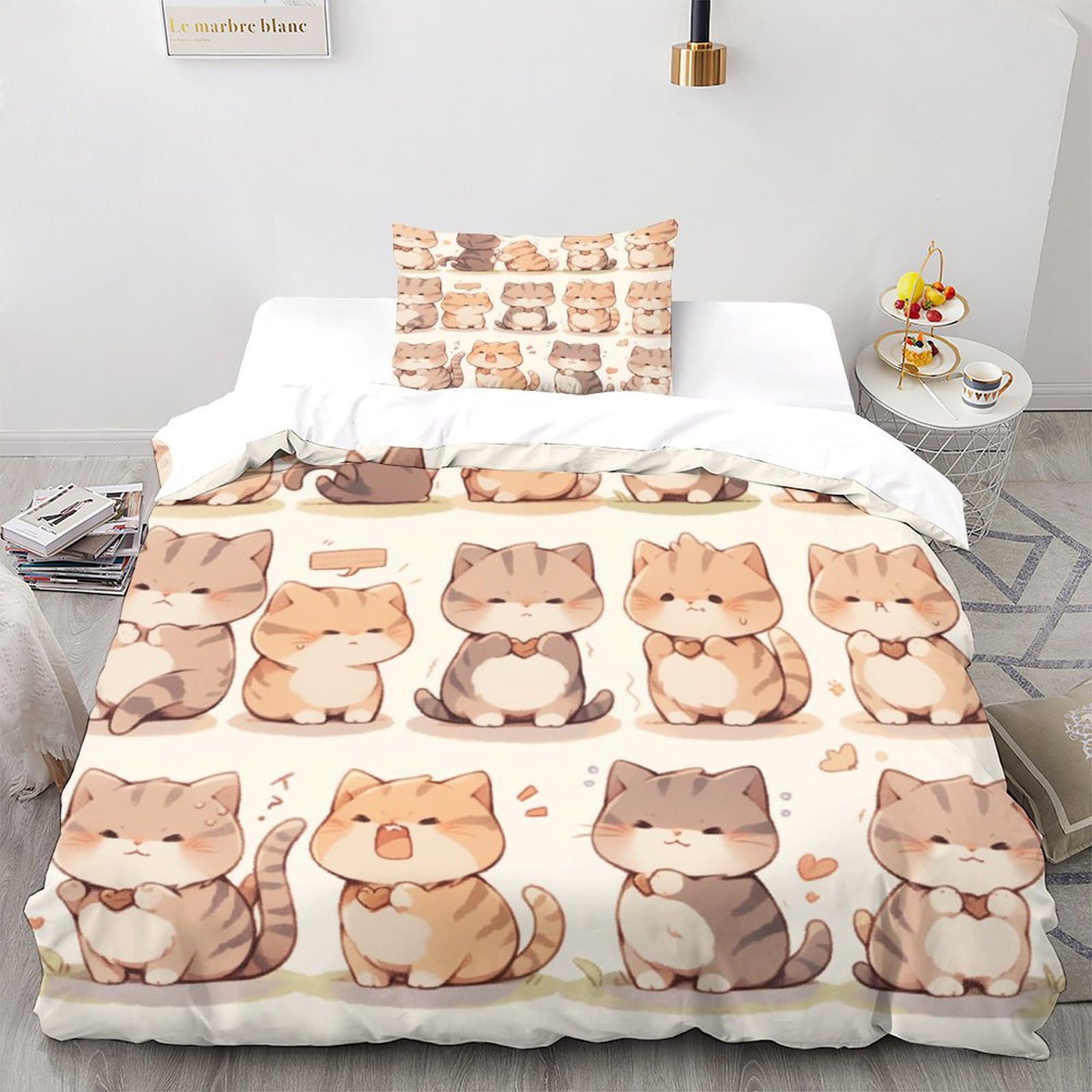 Parure de lit chat mignon 3D en microfibre OBABO pour décorer une chambre d'enfant ou d'adulte