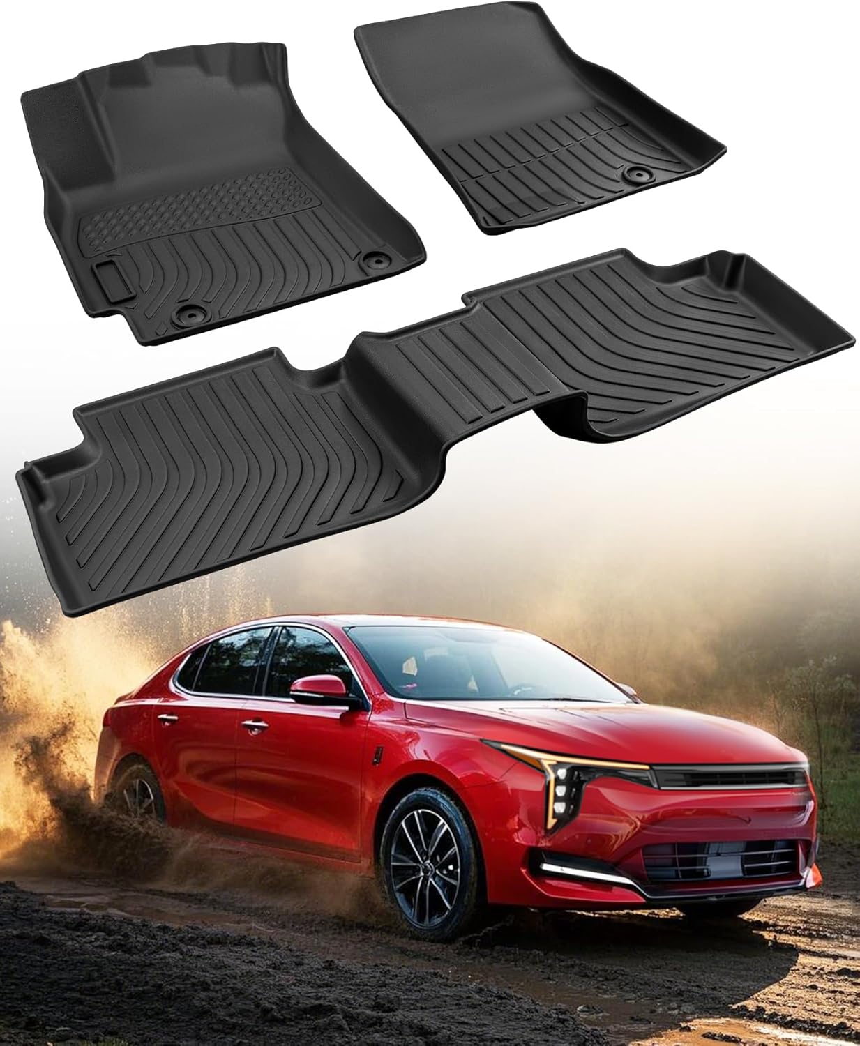 Car Floor Mats for Kia K4: 2025 2026 Accessories All Weather Rubber Floor Liners, Custom Fit for KIA K4 EX LX LXS GT-Line Turbo, Black Waterproof Front Rear Row Carpet, Automotive Interior Protection