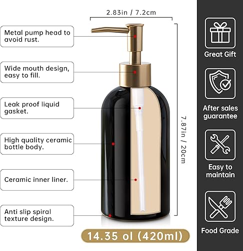 Miniatura 4 de Dispensador de jabón de plato recargable dorado para fregadero de cocina botella dispensador de jabón de mano para baño encimera fregadero botella