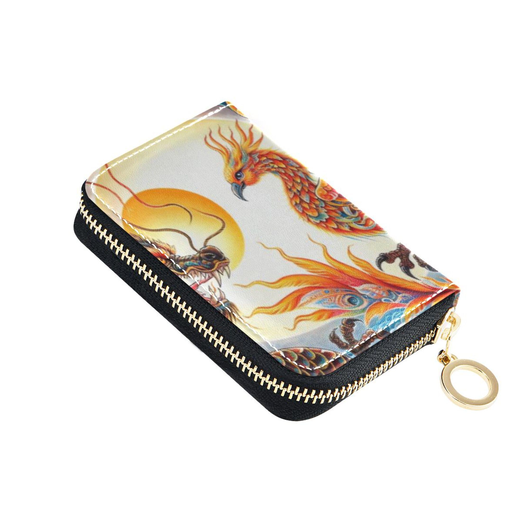 Burbuja Phenix Dragon Credit Card Holder for Women Men RFID Blocking, Leather Accordion Zipper Card Case Wallet 11 Slots